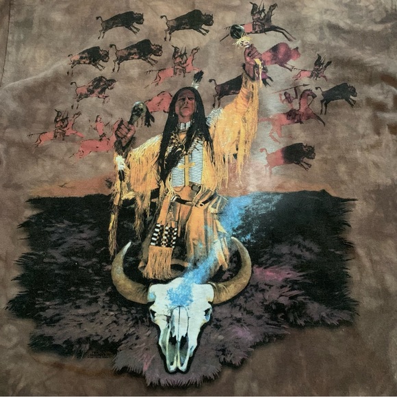 VINTAGE THE MOUNTAIN ART BY CRAIG TENNANT T-SHIRT SHORT SLEEVE BROWN COTTON - Picture 4 of 6